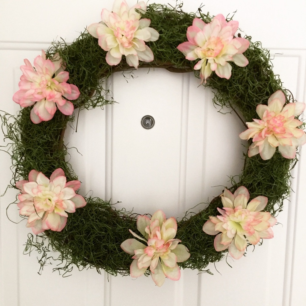 Pink floral flower spring door wreath